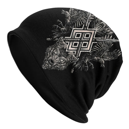 1pc Viking Thin Skullies Beanies Caps Hammer Of Thor Raven Wolf Hat For Unisex Ski Cap.