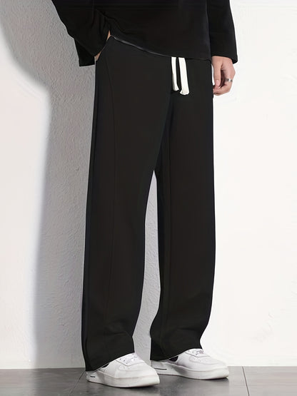"I'm Not Rude" Cotton Sweatpants, Men's Casual Solid Color Loose Fit Slightly Stretch Drawstring Pants For Spring Summer