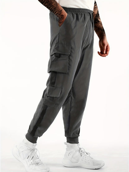 Classic Design Multi Flap Pockets Cargo Pants, Men's Casual Techwear Drawstring Cargo Pants Hip Hop Joggers For Autumn Summer Outdoor