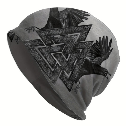 1pc Viking Thin Skullies Beanies Caps Hammer Of Thor Raven Wolf Hat For Unisex Ski Cap.