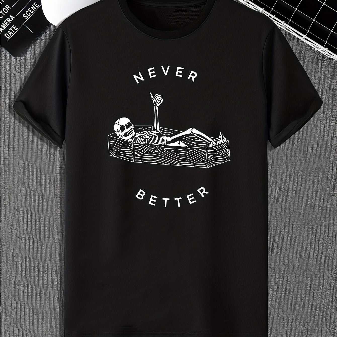 Funny Skeleton Print, Men's Graphic Design Crew Neck Active T-shirt, Casual Comfy Tees Tshirts For Summer, Men's Clothing Tops For Daily Gym Workout Running