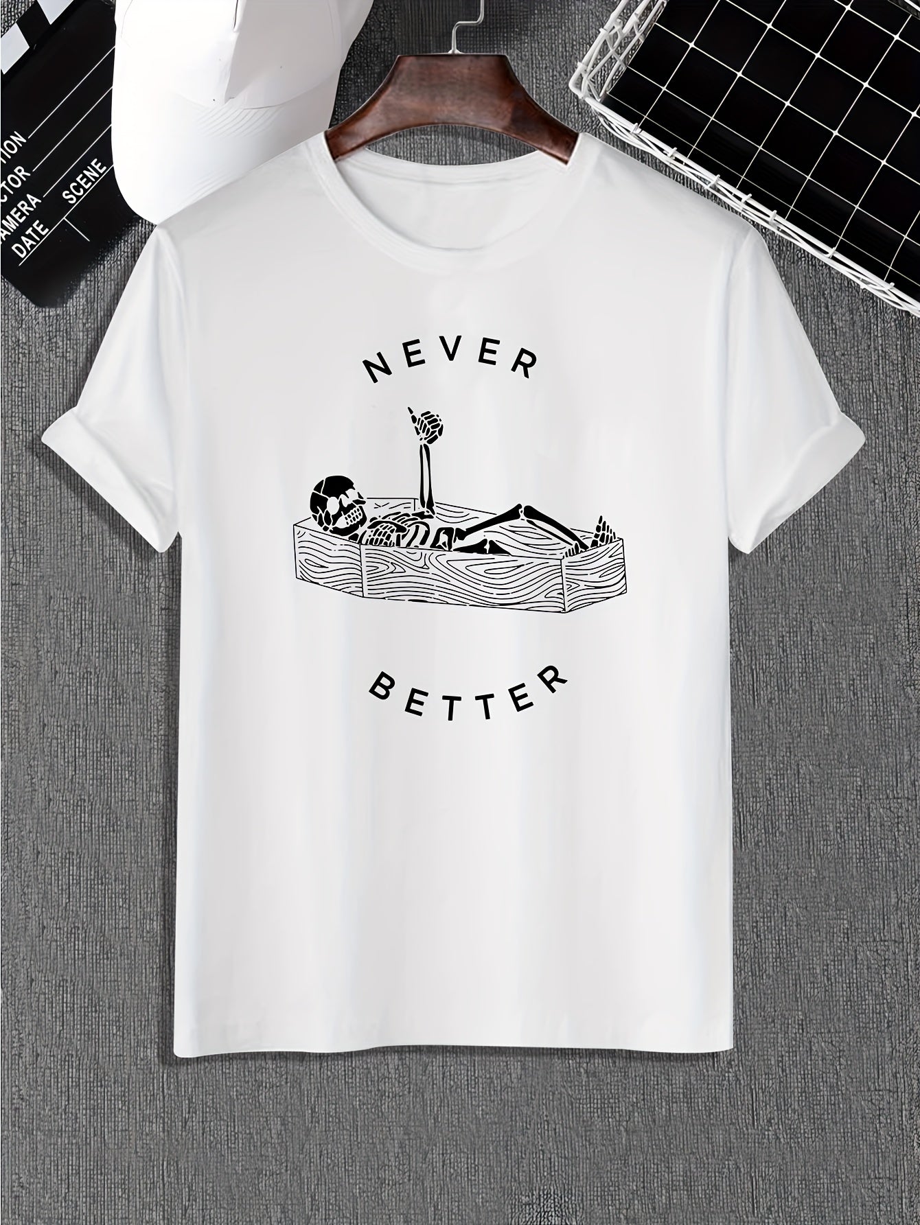 Funny Skeleton Print, Men's Graphic Design Crew Neck Active T-shirt, Casual Comfy Tees Tshirts For Summer, Men's Clothing Tops For Daily Gym Workout Running
