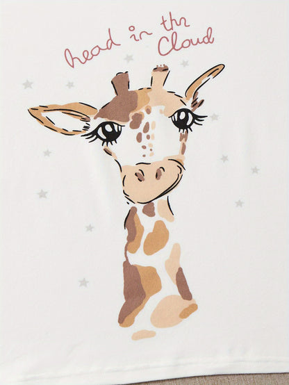 Giraffe Print Pajama Set - Short Sleeve Crew Neck Top & Leopard Shorts or Pants - Soft, Stylish Womens Sleepwear & Loungewear for Nighttime Chic and Casual Comfort