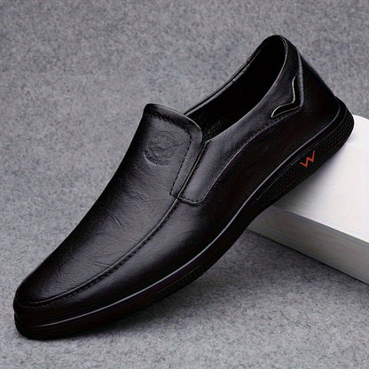 CLOHOO Men's Slip-On Casual Shoes - Genuine Leather Upper, Rubber Sole with PU Cushioned Insole, All-Season Comfort for Business & Vacation, Brown/Black, Casual Footwear | Classic Slipon | Rubber Sole Footwear