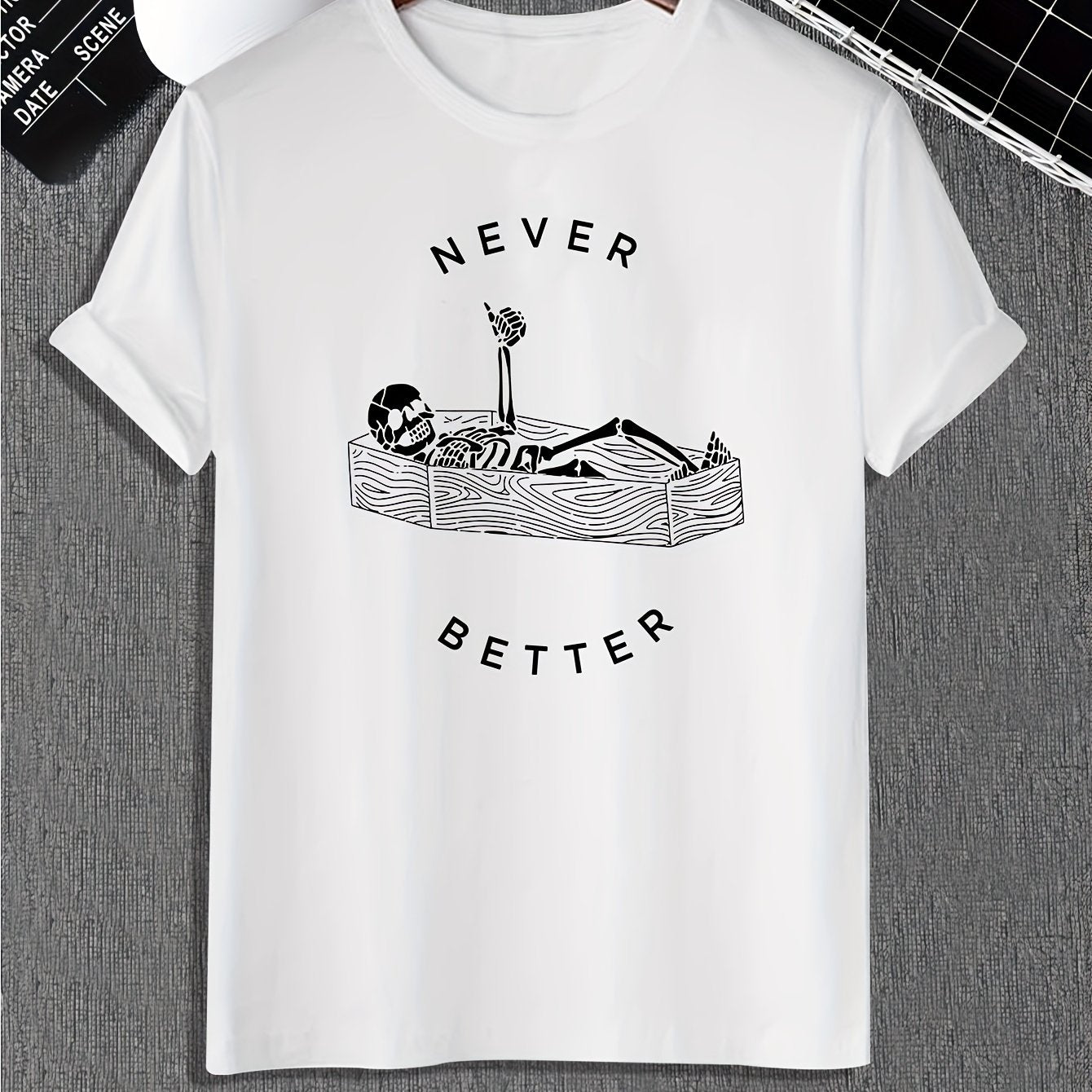 Funny Skeleton Print, Men's Graphic Design Crew Neck Active T-shirt, Casual Comfy Tees Tshirts For Summer, Men's Clothing Tops For Daily Gym Workout Running