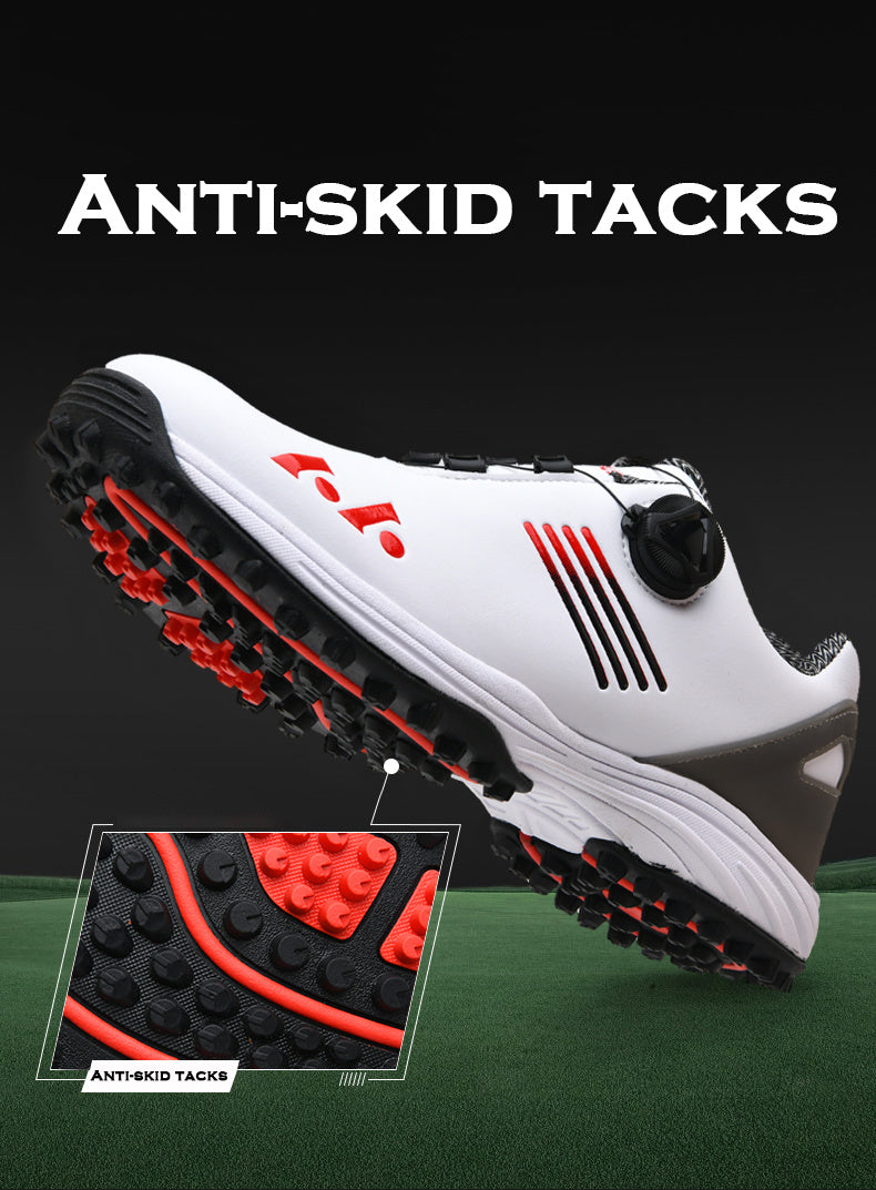 LEFUS Men's High Quality Golf Shoes with Non-Slip Rubber Sole & Swivel Button Closure - All-Weather All-Season Sneakers, Cushioned Insole, White & Black/Gray Athletic Footwear with Traction Tread - Ideal for Golf, Casual & Sp
