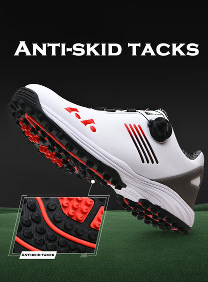 LEFUS Men's High Quality Golf Shoes with Non-Slip Rubber Sole & Swivel Button Closure - All-Weather All-Season Sneakers, Cushioned Insole, White & Black/Gray Athletic Footwear with Traction Tread - Ideal for Golf, Casual & Sp