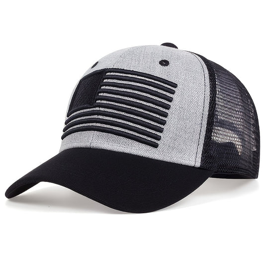 Embroidered Mesh Back American Flag Snapback Baseball Cap, U.S.A. Patriotic Caps For Veteran's Day, July 4th Independence Day