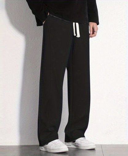 "I'm Not Rude" Cotton Sweatpants, Men's Casual Solid Color Loose Fit Slightly Stretch Drawstring Pants For Spring Summer