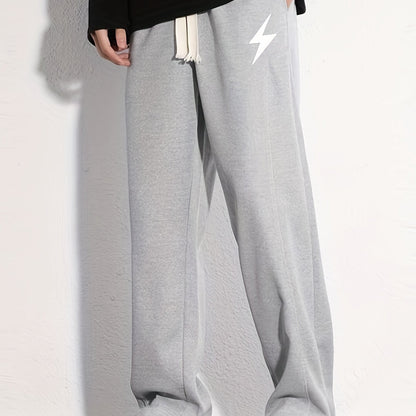 "I'm Not Rude" Cotton Sweatpants, Men's Casual Solid Color Loose Fit Slightly Stretch Drawstring Pants For Spring Summer
