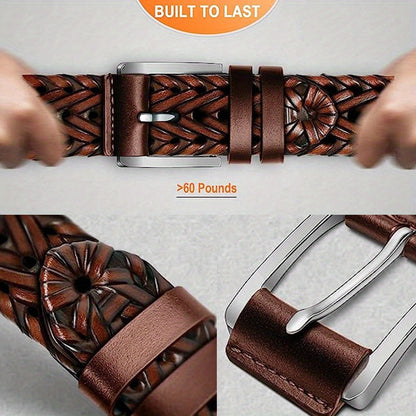 Men's Casual Sports Hollow Woven Belt Leather Pants Jeans Belt, Ideal choice for Gifts