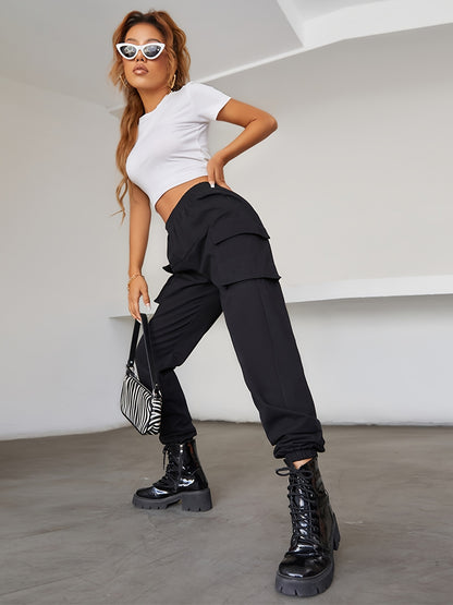 Y2K Jogger Cargo Pants, Streetwear Gothic Casual Baggy Pants For Spring & Fall, Women's Clothing