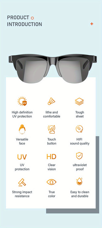 Wireless Smart Sunglasses with Dual Stereo Speakers and HD Mic for Outdoor Sports and Driving