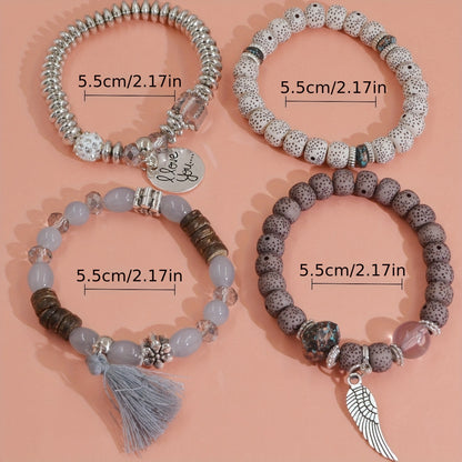 4pcs Heart Charm Beaded Bracelets - Unique Gift for Family, Friends, Boyfriends, Girlfriends, Perfect for Holiday, Birthday, Anniversary, and Romantic Occasions