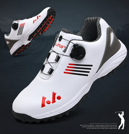 LEFUS Men's High Quality Golf Shoes with Non-Slip Rubber Sole & Swivel Button Closure - All-Weather All-Season Sneakers, Cushioned Insole, White & Black/Gray Athletic Footwear with Traction Tread - Ideal for Golf, Casual & Sp