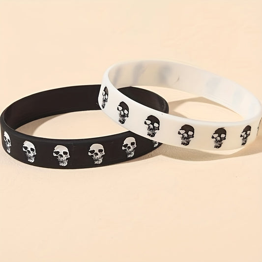 2pcs/Set Punk Style Skull Silicone Bracelets, Funny Cool Sports Rubber Bracelet Bracelet Set