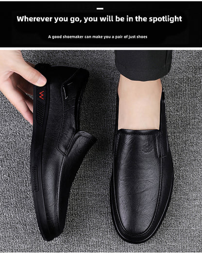 CLOHOO Men's Slip-On Casual Shoes - Genuine Leather Upper, Rubber Sole with PU Cushioned Insole, All-Season Comfort for Business & Vacation, Brown/Black, Casual Footwear | Classic Slipon | Rubber Sole Footwear