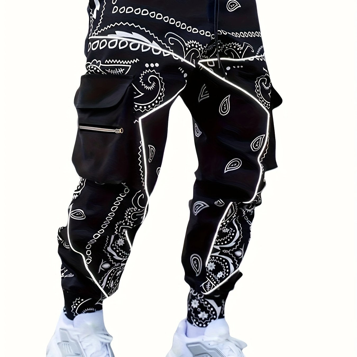 Multi Pocket Loose Fit Cargo Pants, Men's Casual Street Style Joggers with Drawstring for Spring Summer Outdoor Activities