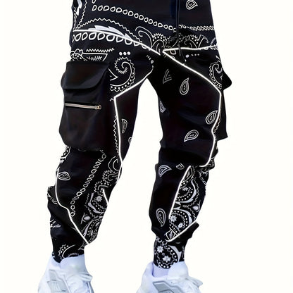 Multi Pocket Loose Fit Cargo Pants, Men's Casual Street Style Joggers with Drawstring for Spring Summer Outdoor Activities