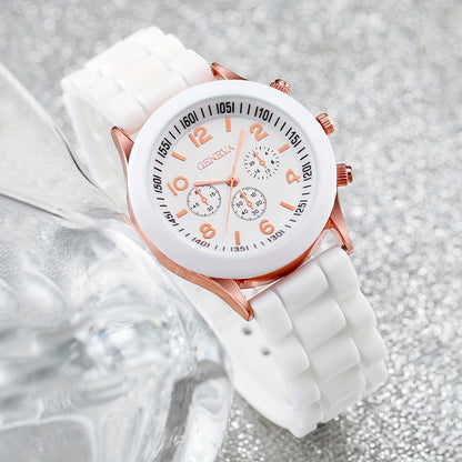 4pcs/set Casual Fashion Couples Quartz Watch Analog Silicone Wrist Watch & Heart Matching Bracelets, Valentines Gift For Him Her