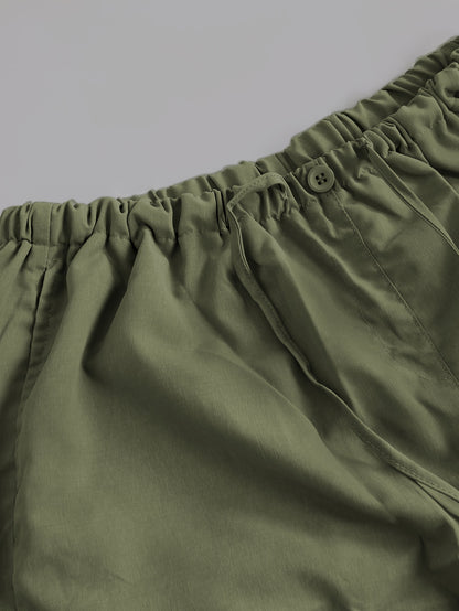 Y2K Loose Drawstring Cargo Pants, Casual Pocket High Waist Solid Wide Leg Fashion Comfy Pants, Women's Clothing