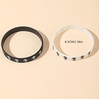 2pcs/Set Punk Style Skull Silicone Bracelets, Funny Cool Sports Rubber Bracelet Bracelet Set