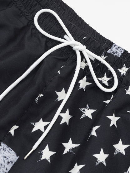 Men's Plus Size "American Flag" Graphic Shorts Beach Pants Holiday Shorts, Elastic Drawstring Sports Short Pants