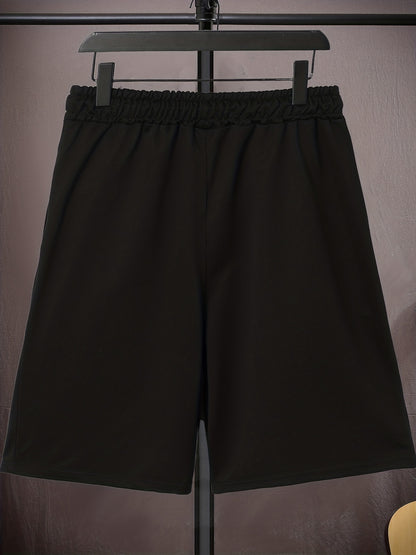 Men's Plus Size Drawstring Shorts - "MY BACK IS NOT A VOICEMAIL" Print, Oversized Black Sports Pants for Big and Tall, Elastic Waistband, Polyester, Casual Style for Spring/Summer, PLUS SIZE