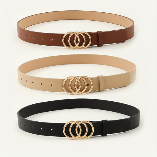 3pcs PU Leather Belts For Women Skinny Waist Belts With Metal Buckle Solid Color Simple Pin Buckle Thin Belt For Pants Jeans Dresses
