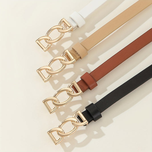 4pcs PU Leather Belts For Women Skinny Waist Belts With Metal Buckle Solid Color Simple Pin Buckle Thin Belt For Pants Jeans Dresses