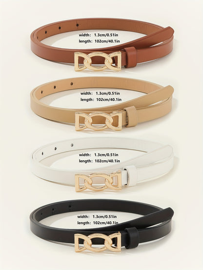 4pcs PU Leather Belts For Women Skinny Waist Belts With Metal Buckle Solid Color Simple Pin Buckle Thin Belt For Pants Jeans Dresses