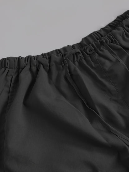 Y2K Loose Drawstring Cargo Pants, Casual Pocket High Waist Solid Wide Leg Fashion Comfy Pants, Women's Clothing