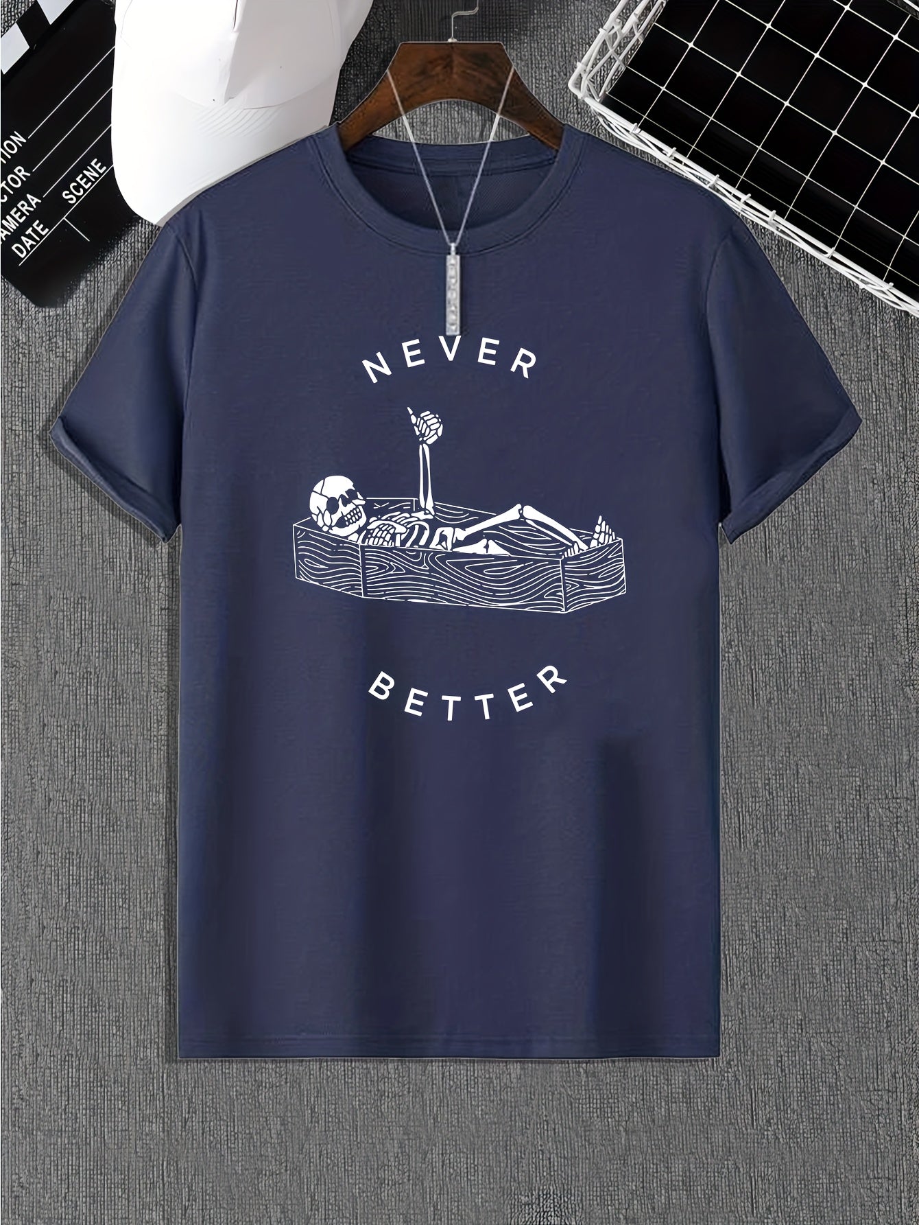 Funny Skeleton Print, Men's Graphic Design Crew Neck Active T-shirt, Casual Comfy Tees Tshirts For Summer, Men's Clothing Tops For Daily Gym Workout Running