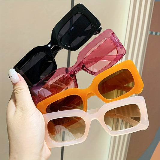 4 Pairs Plastic Frame Rectangular Sunglasses, Summer Beach Shade Fashionable Sunglasses For Women Men