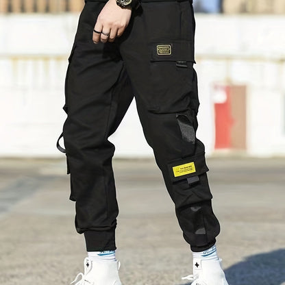 Classic Design Multi Flap Pockets Cargo Pants, Men's Casual Techwear Drawstring Cargo Pants Hip Hop Joggers For Autumn Summer Outdoor