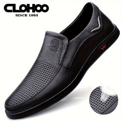 CLOHOO Men's Slip-On Casual Shoes - Genuine Leather Upper, Rubber Sole with PU Cushioned Insole, All-Season Comfort for Business & Vacation, Brown/Black, Casual Footwear | Classic Slipon | Rubber Sole Footwear