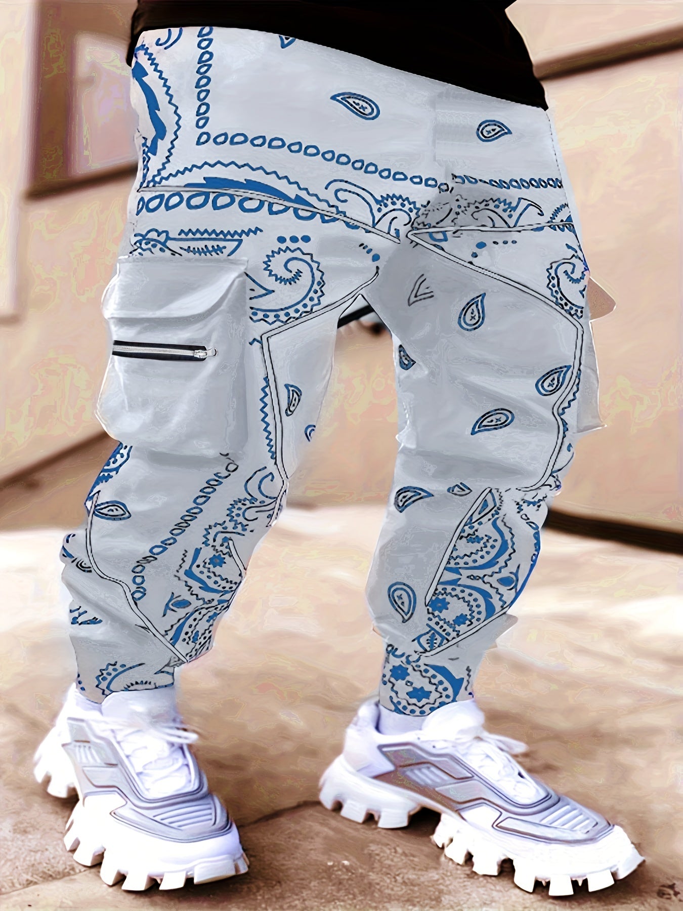 Multi Pocket Loose Fit Cargo Pants, Men's Casual Street Style Joggers with Drawstring for Spring Summer Outdoor Activities