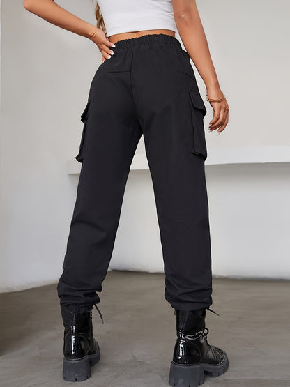 Y2K Jogger Cargo Pants, Streetwear Gothic Casual Baggy Pants For Spring & Fall, Women's Clothing
