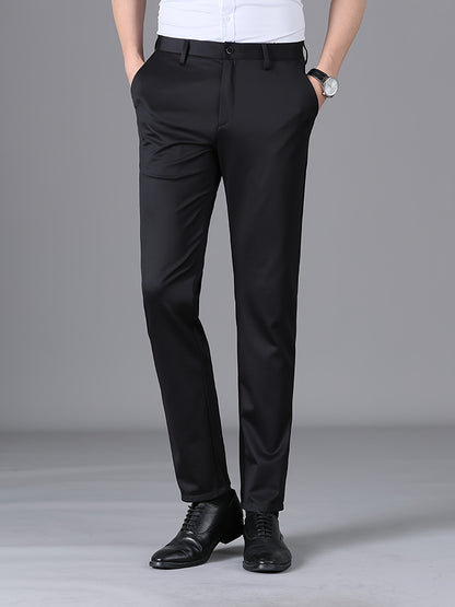 Men's Casual Business Pockets Straight Leg Suit Pants, Old Money Style