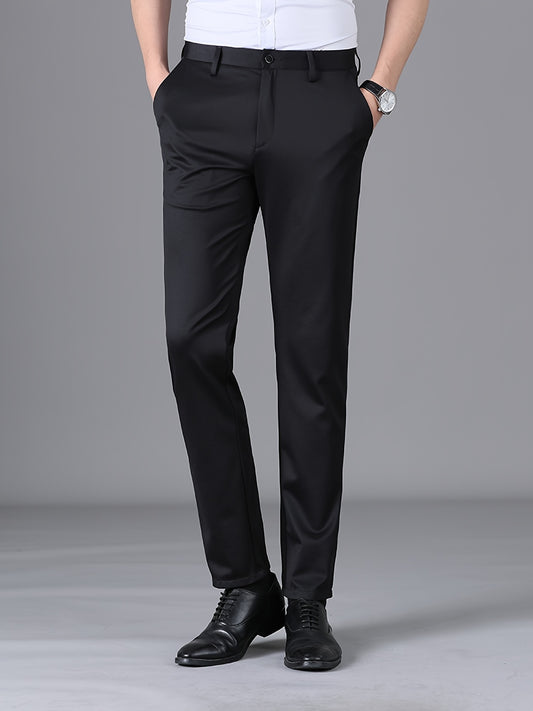Men's Casual Business Pockets Straight Leg Suit Pants, Old Money Style