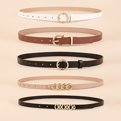 5pcs PU Leather Belts For Women Skinny Waist Belts With Metal Buckle Solid Color Simple Pin Buckle Thin Belt For Pants Jeans Dresses